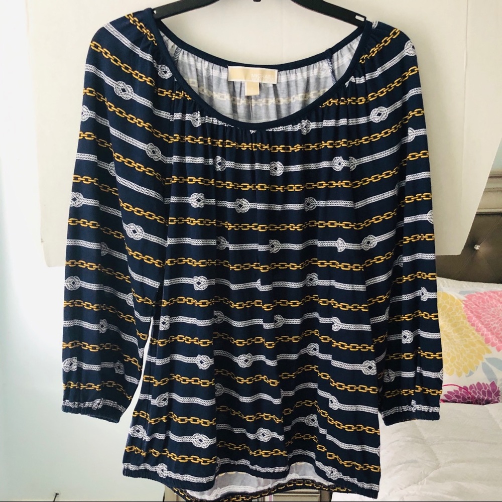 Michael Kors✨Navy Chain Link Print Top - Picture 1 of 9